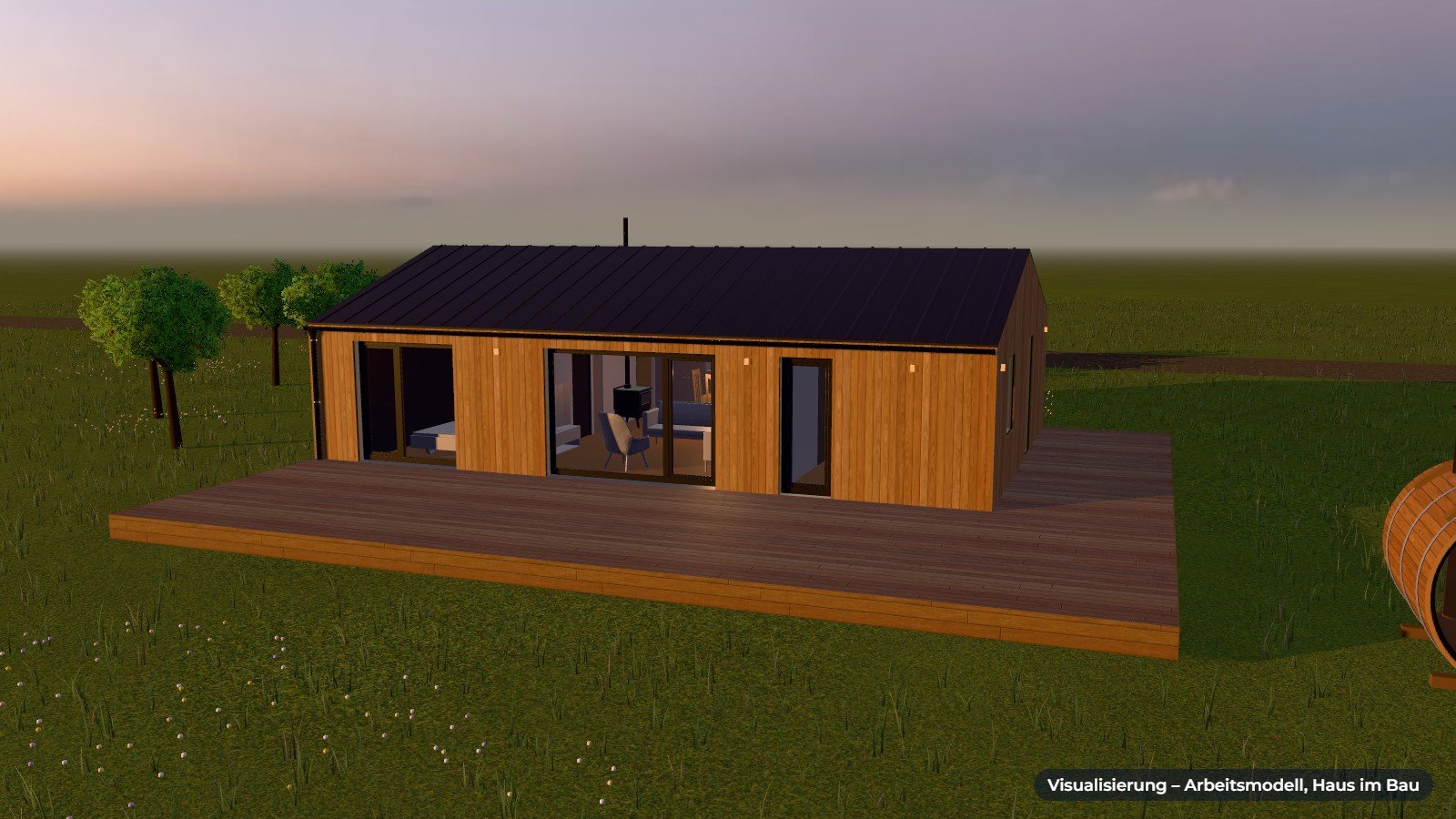 Visualisierung: Dansk Cottage in Skovby bei Søby auf Ærø – Standbild aus der 3D-Bausimulation