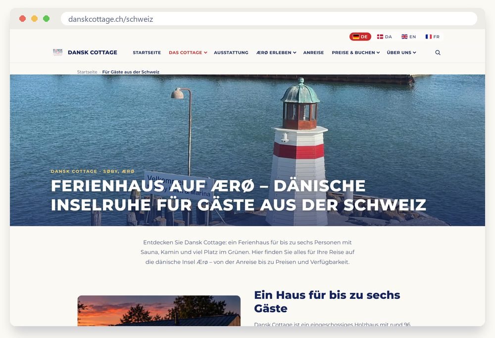 Screenshot der Website DanskCottage.ch